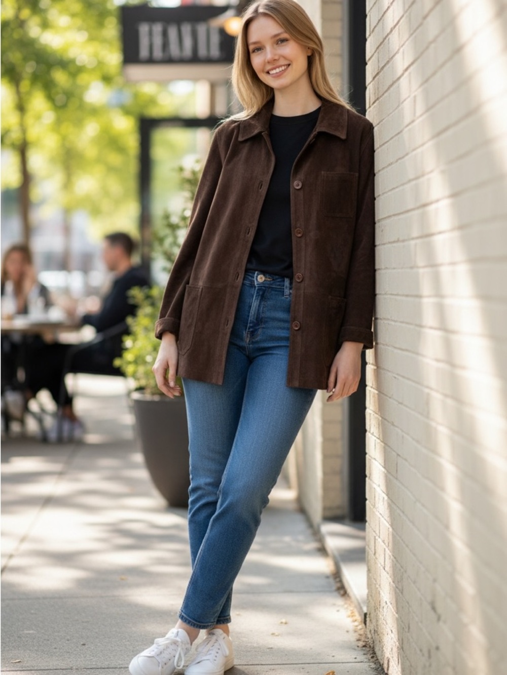 GAP Women's Dark Brown Suede Leather Button-Front Shacket Jacket